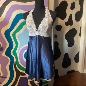 Victoria's Secret Midnight Blue and White Lace Chemise